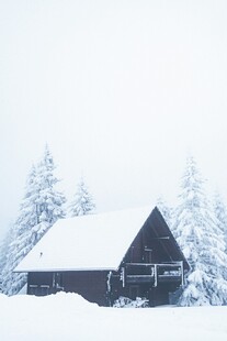 雪覆木屋 冬日静谧景象