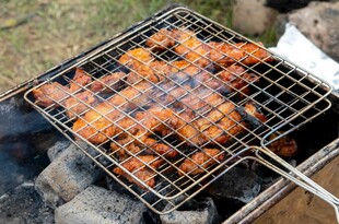 户外烧烤架上的美味烤肉