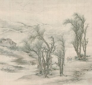 水墨山水枯树雪景图