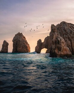 海上奇岩与飞翔群鸟