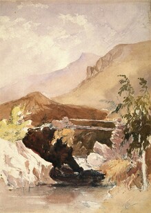 山间河谷风景油画