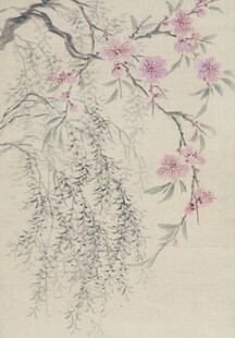 水墨桃花垂柳图