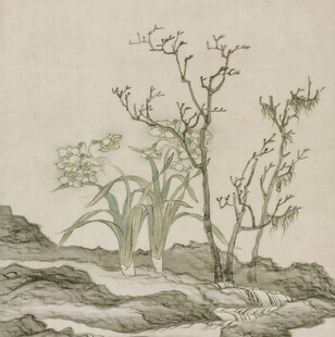水墨绘就的花草山石图景