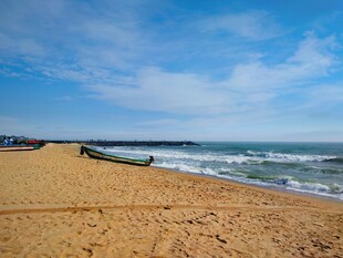 美丽海滨沙滩与海浪景色