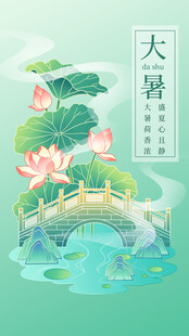 大暑时节荷塘石桥美景