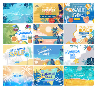 夏日海滩度假风插画集合