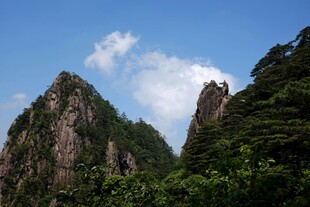 峻峭山峰与葱郁植被景观