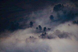 山间云雾缭绕的静谧景致