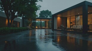 雨后静谧的现代庭院景观