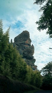 奇峰耸立在葱郁山林间