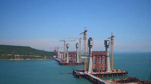 海港码头起重机壮观景象