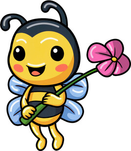 可爱蜜蜂手持鲜花