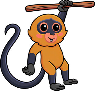 可爱小猴扛木棍