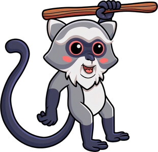 举着木棍的可爱小狐猴