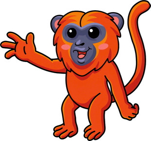 可爱橙色小猴挥手