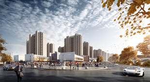 城市街景中的现代高楼