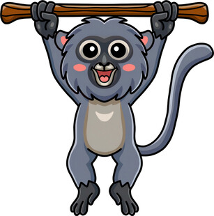 猴子举木棍欢乐玩耍