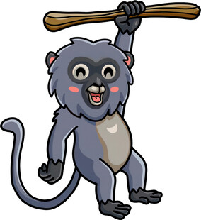 可爱小猴举木棍玩耍