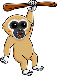 可爱小猴举木棍玩耍