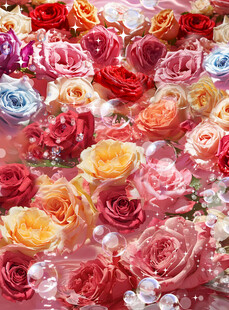 水中多彩玫瑰绽放美丽瞬间