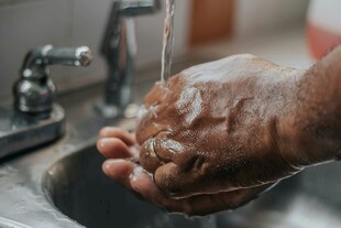 双手在水龙头下认真清洗