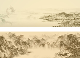 泛黄山水画背景