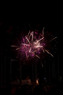 夜空中绚烂的紫色烟花