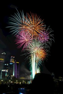 城市夜空绚烂烟花绽放