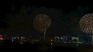 城市夜空绽放的绚烂烟花