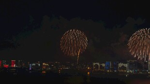 夜空中绚烂的城市烟花秀