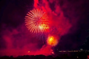 夜空中绚烂的红色烟花