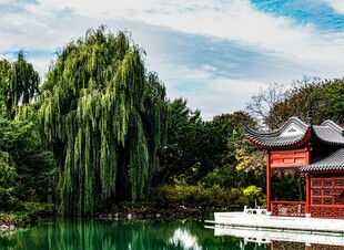 中式园林湖畔美景