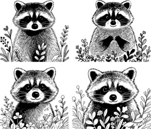 可爱小浣熊矢量线描插画