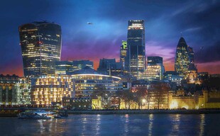 城市河畔璀璨夜景