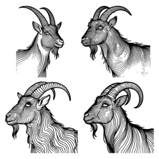 四幅山羊头部素描图