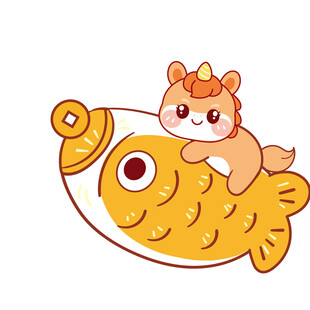 小马宝宝趴在金鱼上玩耍