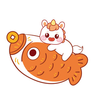 小马宝宝骑在鲤鱼上玩耍