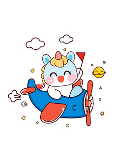 卡通小马宝宝驾驶飞机欢乐飞行