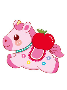 粉色小猪驮着红苹果