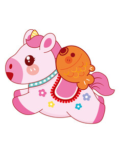 粉色萌趣小马与松鼠形象
