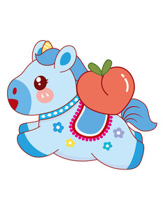 可爱蓝色小马驮着红苹果