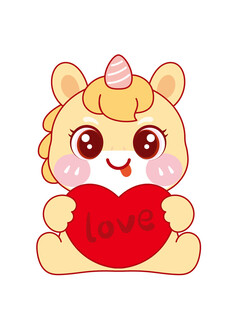 小马独角兽抱爱心超萌形象