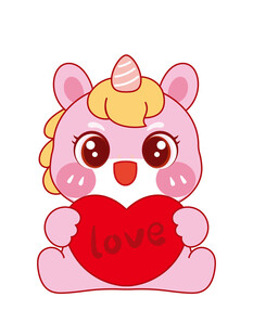 独角兽抱爱心可爱插画