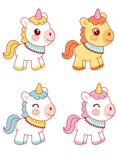 可爱独角兽卡通形象集合