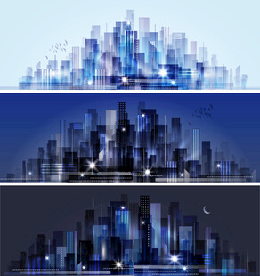 梦幻都市夜景建筑插画