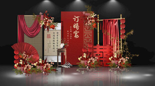 中式婚礼红色舞台布置