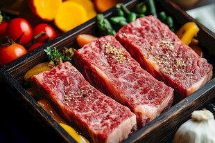 新鲜生牛排与多样配菜