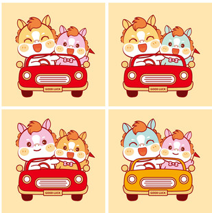 可爱动物小马驾车卡通图案