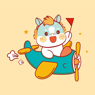 卡通小马驾驶飞机欢乐飞行