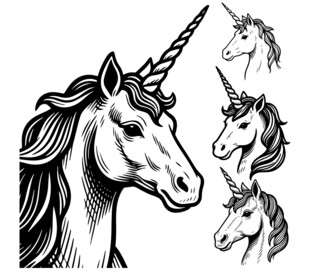 独角兽头部插画集合